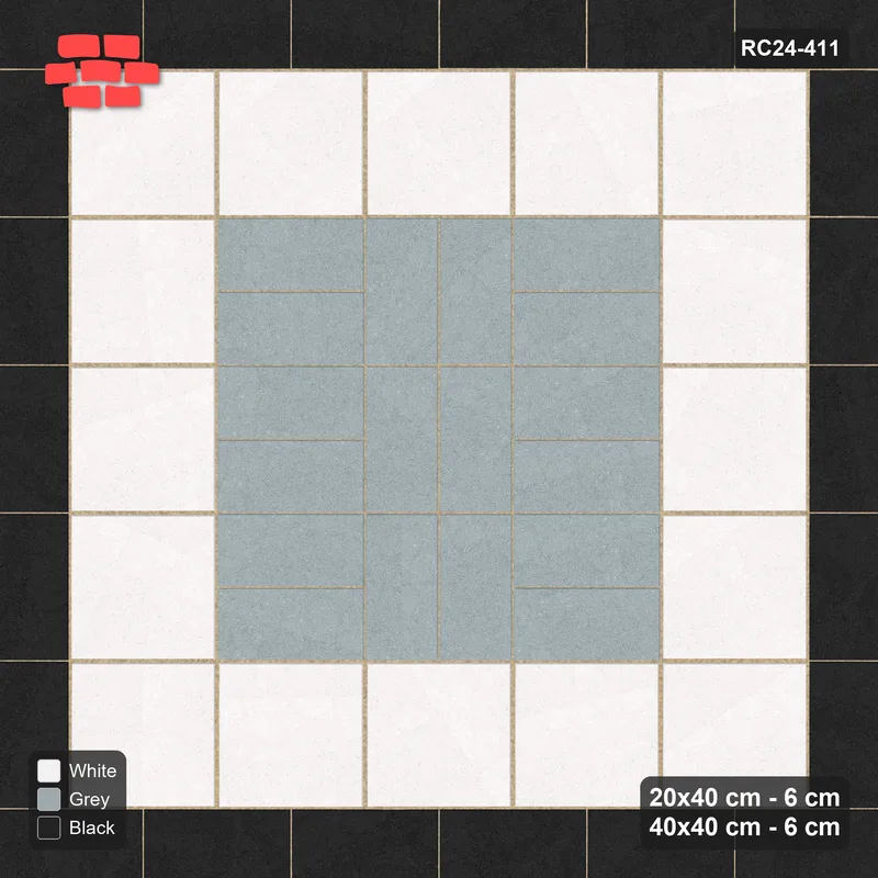 Interlock (Pasco) 20x40 cm · RC24-411 · Column-Alternating Pairs Field with Plank Border and Slab Border - Tuxedo · Top view Interlock (Pasco) 20x40 cm · RC24-411 · Column-Alternating Pairs Field with Plank Border and Slab Border - Tuxedo · Top view