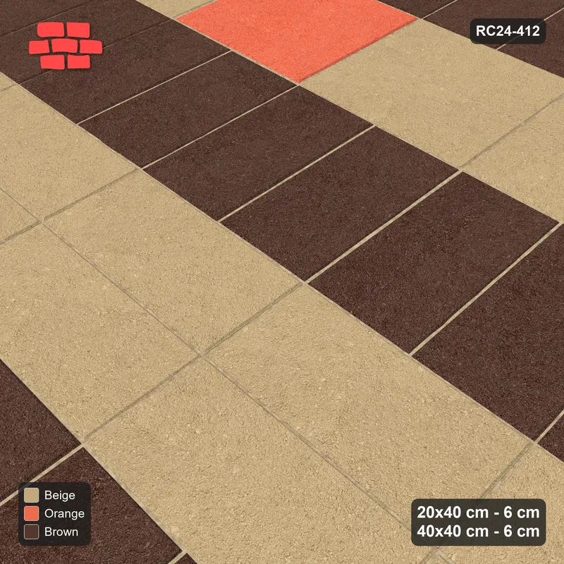 Interlock (Pasco) 20x40 cm · RC24-412 · Row-Alternating Pairs with Scattered Slab Inlays and Kerb Frame - Autumn · Side view Interlock (Pasco) 20x40 cm · RC24-412 · Row-Alternating Pairs with Scattered Slab Inlays and Kerb Frame - Autumn · Side view