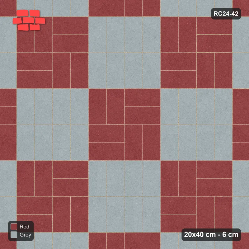 Interlock (Pasco) 20x40 cm · RC24-42 · Panel checkerboard of basketweave and vertical stack · Top view Interlock (Pasco) 20x40 cm · RC24-42 · Panel checkerboard of basketweave and vertical stack · Top view