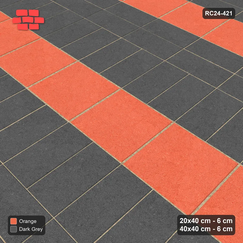 Interlock (Pasco) 20x40 cm · RC24-421 · Row-Alternating Pairs with Row Slab Inlays - Ember · Side view Interlock (Pasco) 20x40 cm · RC24-421 · Row-Alternating Pairs with Row Slab Inlays - Ember · Side view