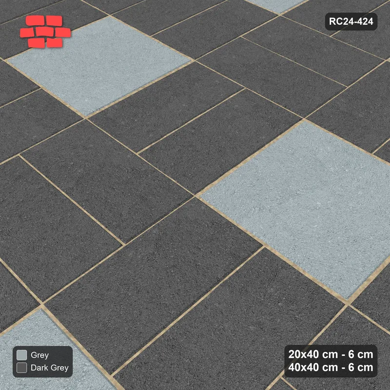 Interlock (Pasco) 20x40 cm · RC24-424 · Basketweave with Chequered Slab Inlays - Charcoal Edge · Side view Interlock (Pasco) 20x40 cm · RC24-424 · Basketweave with Chequered Slab Inlays - Charcoal Edge · Side view