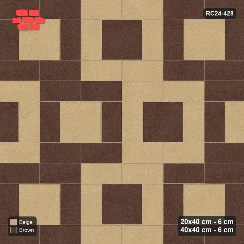Interlock (Pasco) 20x40 cm · RC24-428 · Picture-Frame Modules with Slab Centres in Staggered Rows - Sandstone · Top view Interlock (Pasco) 20x40 cm · RC24-428 · Picture-Frame Modules with Slab Centres in Staggered Rows - Sandstone · Top view
