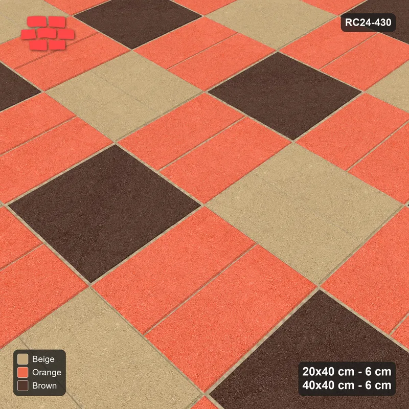 Interlock (Pasco) 20x40 cm · RC24-430 · Basketweave with Chequered Slab Inlays - Autumn · Side view Interlock (Pasco) 20x40 cm · RC24-430 · Basketweave with Chequered Slab Inlays - Autumn · Side view