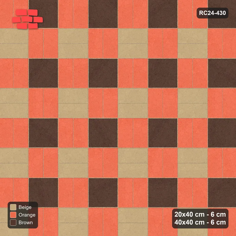 Interlock (Pasco) 20x40 cm · RC24-430 · Basketweave with Chequered Slab Inlays - Autumn · Top view Interlock (Pasco) 20x40 cm · RC24-430 · Basketweave with Chequered Slab Inlays - Autumn · Top view