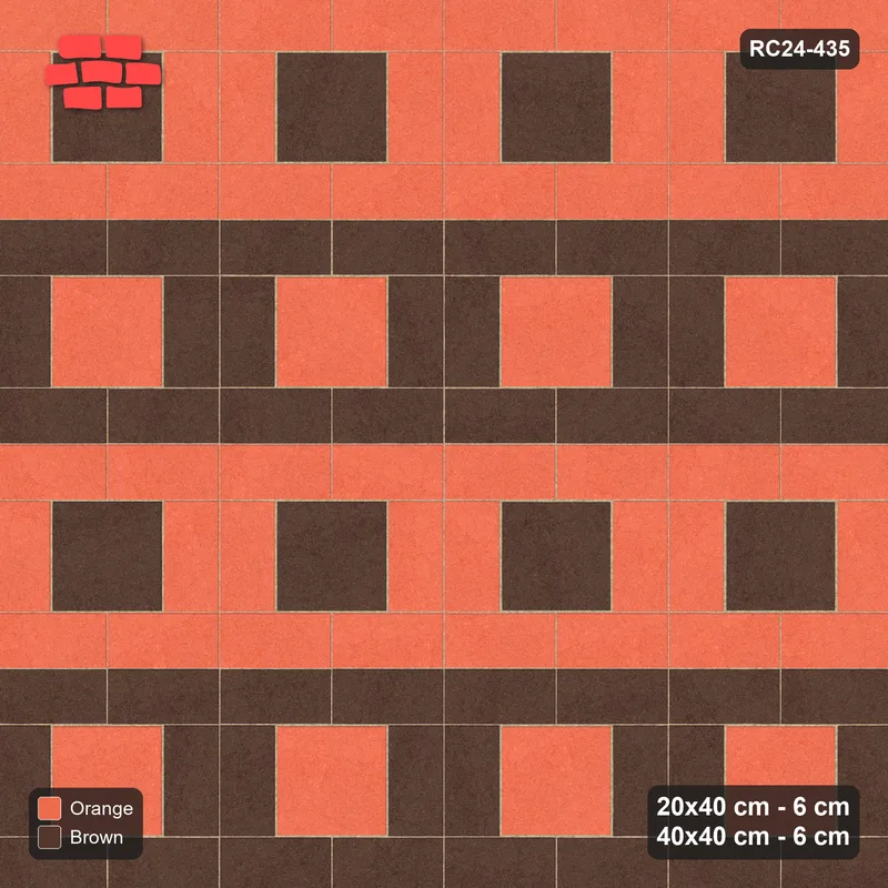 Interlock (Pasco) 20x40 cm · RC24-435 · Picture-Frame Modules with Slab Centres - Burnt Clay · Top view Interlock (Pasco) 20x40 cm · RC24-435 · Picture-Frame Modules with Slab Centres - Burnt Clay · Top view