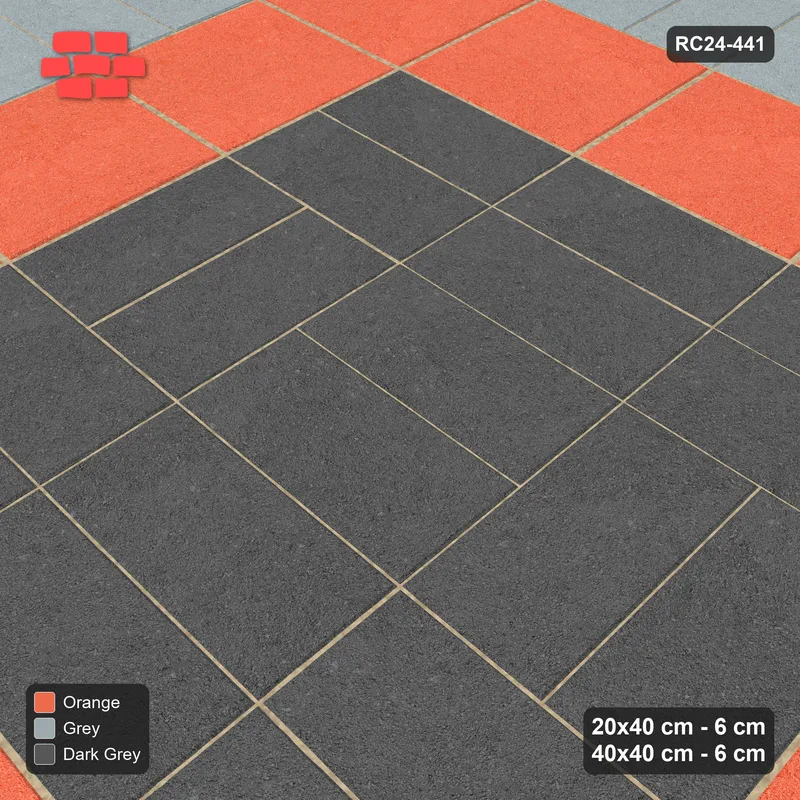 Interlock (Pasco) 20x40 cm · RC24-441 · Concentric Pairs Field with Soldier Border and Slab Border - Sunset Slate · Side view Interlock (Pasco) 20x40 cm · RC24-441 · Concentric Pairs Field with Soldier Border and Slab Border - Sunset Slate · Side view