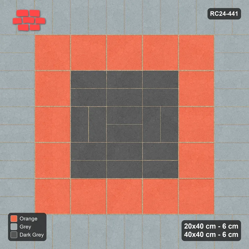 Interlock (Pasco) 20x40 cm · RC24-441 · Concentric Pairs Field with Soldier Border and Slab Border - Sunset Slate · Top view Interlock (Pasco) 20x40 cm · RC24-441 · Concentric Pairs Field with Soldier Border and Slab Border - Sunset Slate · Top view