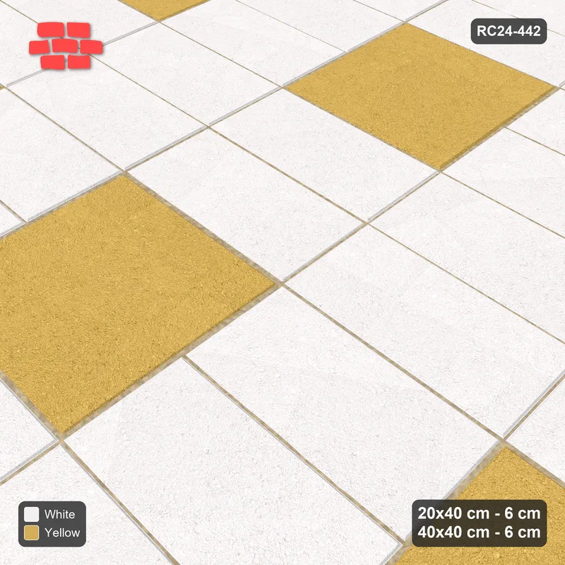 Interlock (Pasco) 20x40 cm · RC24-442 · Stacked Rows with Offset Chequered Slab Inlays - Ivory & Ochre · Side view Interlock (Pasco) 20x40 cm · RC24-442 · Stacked Rows with Offset Chequered Slab Inlays - Ivory & Ochre · Side view