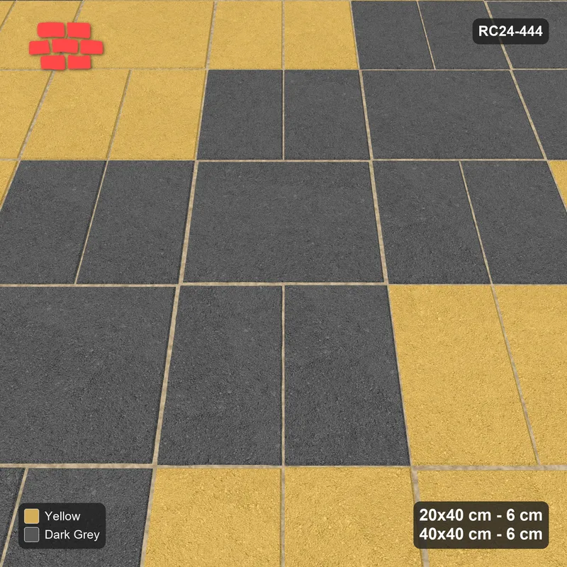 Interlock (Pasco) 20x40 cm · RC24-444 · 45 Degree Stacked Columns with Reverse Diagonal Slab Inlays and Kerb Frame - Mustard Slate · Side view Interlock (Pasco) 20x40 cm · RC24-444 · 45 Degree Stacked Columns with Reverse Diagonal Slab Inlays and Kerb Frame - Mustard Slate · Side view