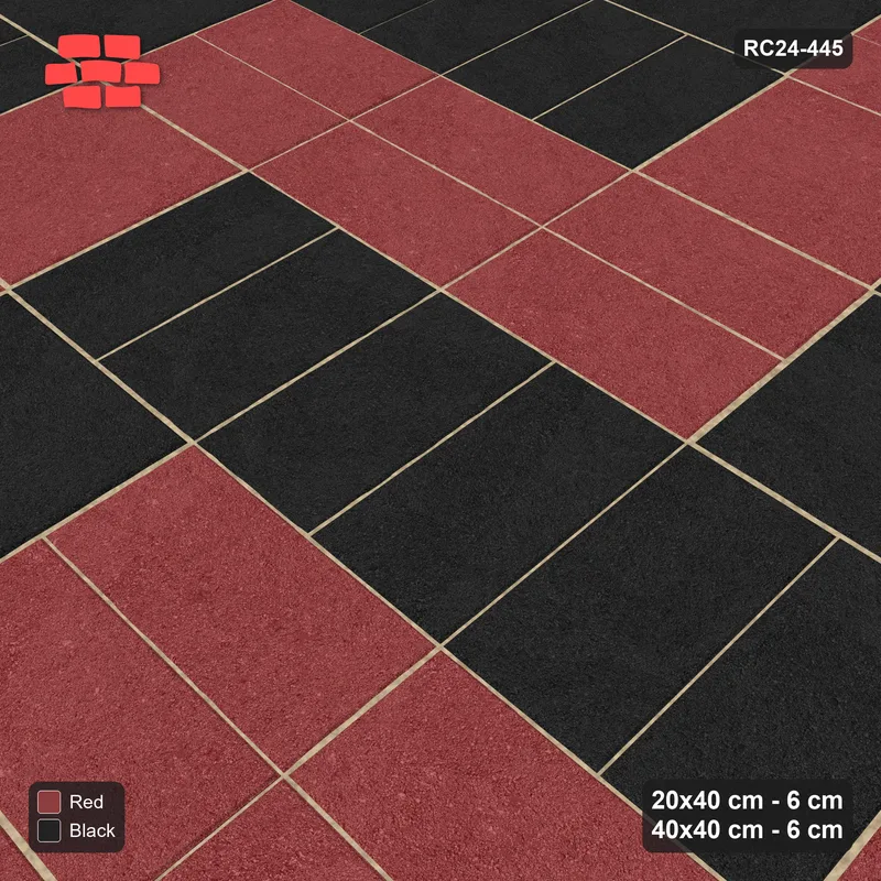 Interlock (Pasco) 20x40 cm · RC24-445 · Row-Alternating Pairs with Sparse Diagonal Slab Inlays - Red & Black · Side view Interlock (Pasco) 20x40 cm · RC24-445 · Row-Alternating Pairs with Sparse Diagonal Slab Inlays - Red & Black · Side view