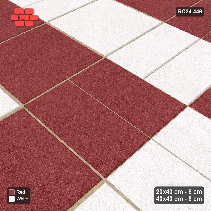 Interlock (Pasco) 20x40 cm · RC24-446 · Concentric Pairs with Inner Ring Slab Inlays and Kerb Frame - Burgundy & Ivory · Side view Interlock (Pasco) 20x40 cm · RC24-446 · Concentric Pairs with Inner Ring Slab Inlays and Kerb Frame - Burgundy & Ivory · Side view