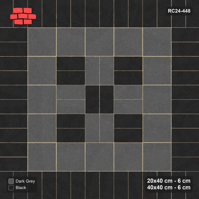 Interlock (Pasco) 20x40 cm · RC24-448 · Column-Alternating Pairs Field with Soldier Border and Slab Border - Night Sky · Top view Interlock (Pasco) 20x40 cm · RC24-448 · Column-Alternating Pairs Field with Soldier Border and Slab Border - Night Sky · Top view