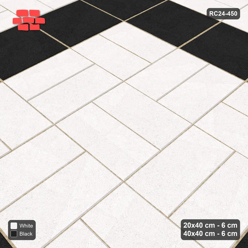 Interlock (Pasco) 20x40 cm · RC24-450 · Basketweave with Inner Ring Slab Inlays - Contrast · Side view Interlock (Pasco) 20x40 cm · RC24-450 · Basketweave with Inner Ring Slab Inlays - Contrast · Side view