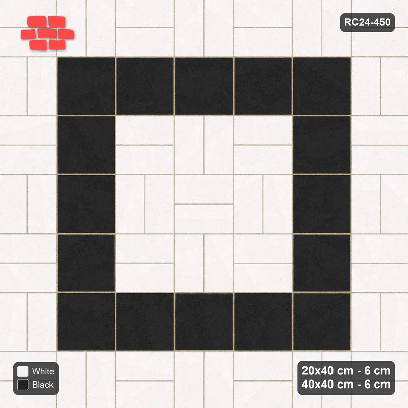 Interlock (Pasco) 20x40 cm · RC24-450 · Basketweave with Inner Ring Slab Inlays - Contrast · Top view Interlock (Pasco) 20x40 cm · RC24-450 · Basketweave with Inner Ring Slab Inlays - Contrast · Top view