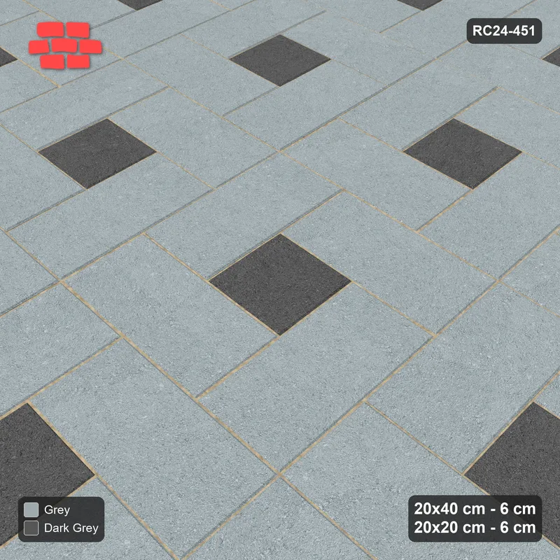 Interlock (Pasco) 20x40 cm · RC24-451 · Pinwheel, 20x20 Centres, Solid Planks - Charcoal Edge · Side view Interlock (Pasco) 20x40 cm · RC24-451 · Pinwheel, 20x20 Centres, Solid Planks - Charcoal Edge · Side view