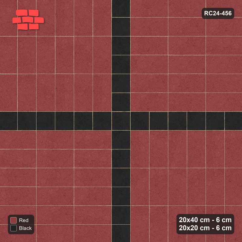 Interlock (Pasco) 20x40 cm · RC24-456 · Alternating Stack Panels 120, Square Lines - Red & Black · Top view Interlock (Pasco) 20x40 cm · RC24-456 · Alternating Stack Panels 120, Square Lines - Red & Black · Top view