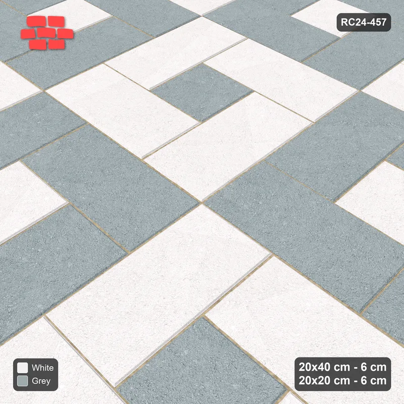 Interlock (Pasco) 20x40 cm · RC24-457 · Pinwheel, 20x20 Centres, Alternating Cells - Salt & Pepper · Side view Interlock (Pasco) 20x40 cm · RC24-457 · Pinwheel, 20x20 Centres, Alternating Cells - Salt & Pepper · Side view