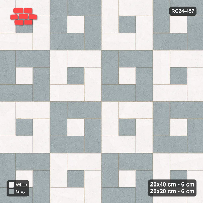 Interlock (Pasco) 20x40 cm · RC24-457 · Pinwheel, 20x20 Centres, Alternating Cells - Salt & Pepper · Top view Interlock (Pasco) 20x40 cm · RC24-457 · Pinwheel, 20x20 Centres, Alternating Cells - Salt & Pepper · Top view