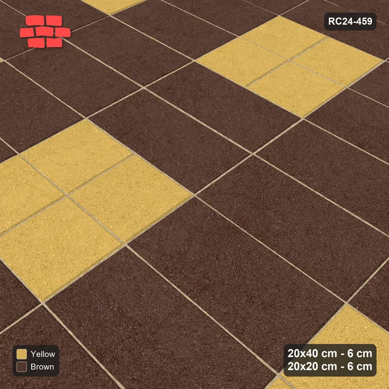 Interlock (Pasco) 20x40 cm · RC24-459 · Stacked Rows, Offset Chequered 20x20 Blocks + Kerb - Harvest · Side view Interlock (Pasco) 20x40 cm · RC24-459 · Stacked Rows, Offset Chequered 20x20 Blocks + Kerb - Harvest · Side view