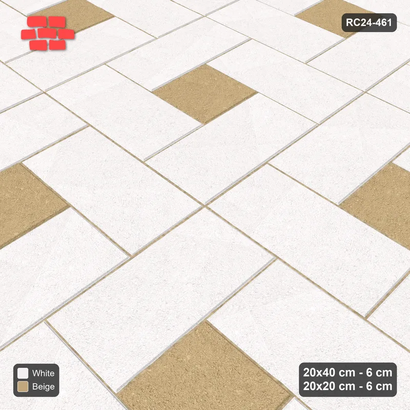 Interlock (Pasco) 20x40 cm · RC24-461 · Pinwheel, 20x20 Centres, Solid Planks - Ivory & Sand · Side view Interlock (Pasco) 20x40 cm · RC24-461 · Pinwheel, 20x20 Centres, Solid Planks - Ivory & Sand · Side view