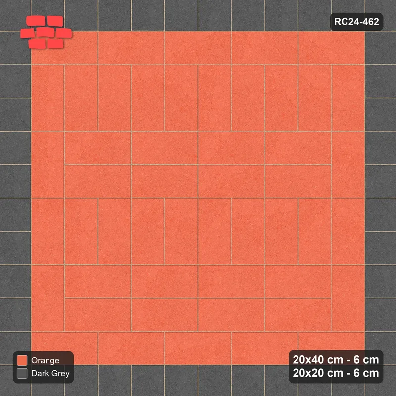 Interlock (Pasco) 20x40 cm · RC24-462 · Row-Alternating, Square+Plank Border, Tonal Field - Ember · Top view Interlock (Pasco) 20x40 cm · RC24-462 · Row-Alternating, Square+Plank Border, Tonal Field - Ember · Top view