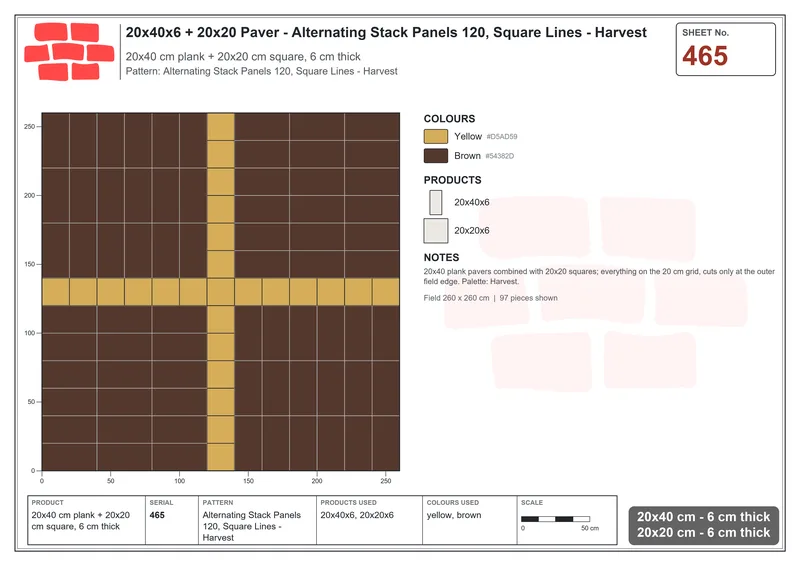 Interlock (Pasco) 20x40 cm · RC24-465 · Alternating Stack Panels 120, Square Lines - Harvest · Laying plan Interlock (Pasco) 20x40 cm · RC24-465 · Alternating Stack Panels 120, Square Lines - Harvest · Laying plan
