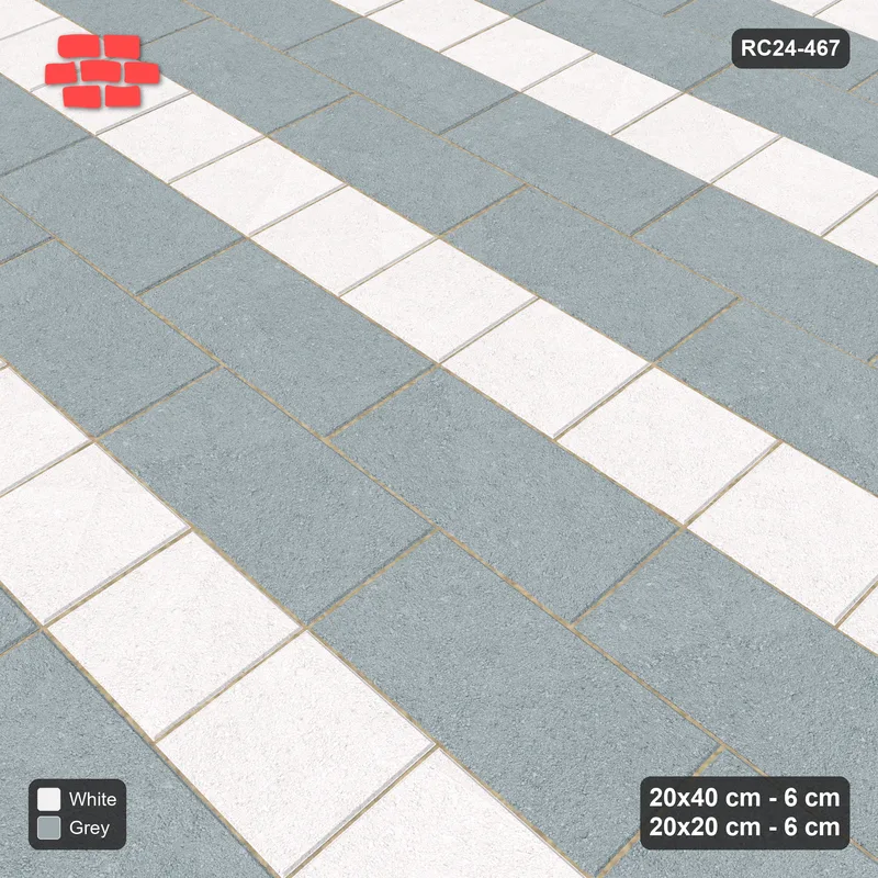 Interlock (Pasco) 20x40 cm · RC24-467 · 2+1 Plank+Square Courses, Running - Salt & Pepper · Side view Interlock (Pasco) 20x40 cm · RC24-467 · 2+1 Plank+Square Courses, Running - Salt & Pepper · Side view