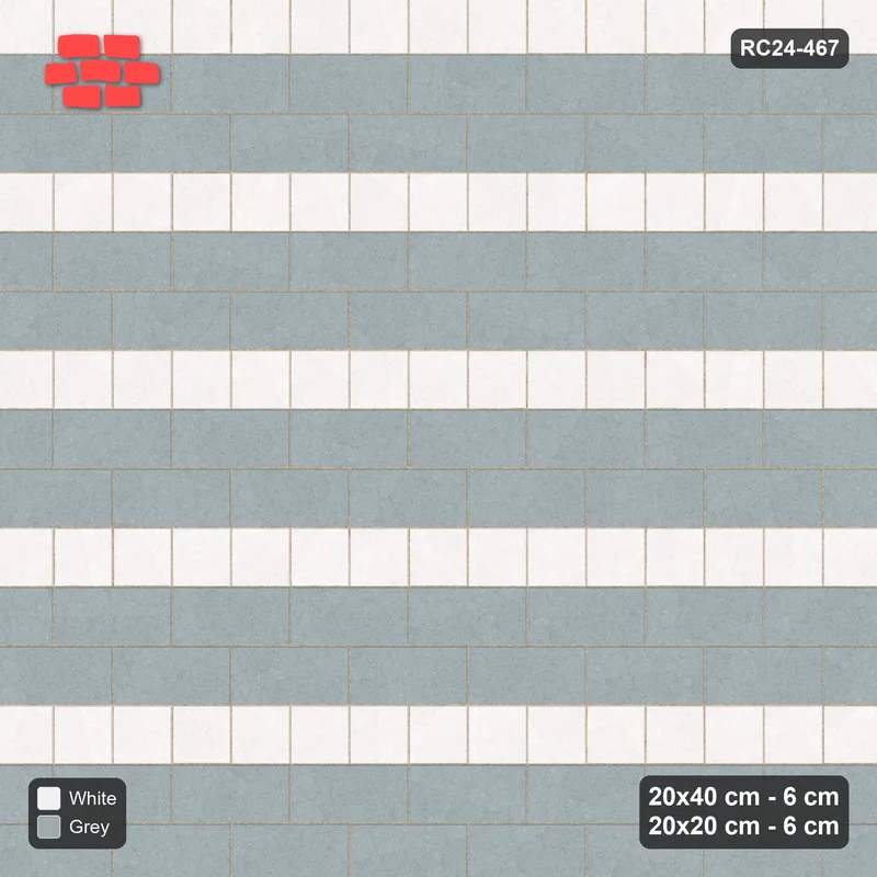 Interlock (Pasco) 20x40 cm · RC24-467 · 2+1 Plank+Square Courses, Running - Salt & Pepper · Top view Interlock (Pasco) 20x40 cm · RC24-467 · 2+1 Plank+Square Courses, Running - Salt & Pepper · Top view