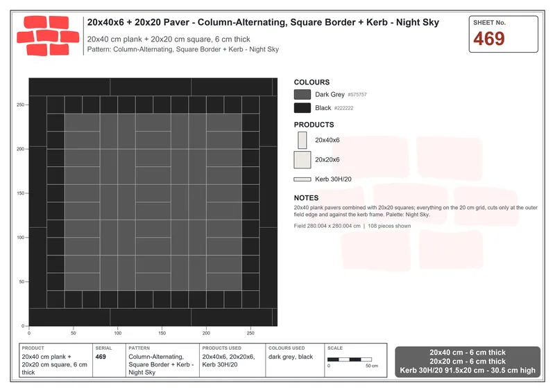 Interlock (Pasco) 20x40 cm · RC24-469 · Column-Alternating, Square Border + Kerb - Night Sky · Laying plan Interlock (Pasco) 20x40 cm · RC24-469 · Column-Alternating, Square Border + Kerb - Night Sky · Laying plan