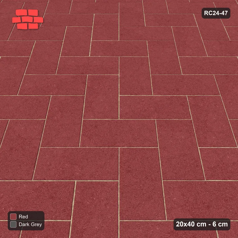 Interlock (Pasco) 20x40 cm · RC24-47 · Herringbone 45 with kerb frame and diagonal steps · Side view Interlock (Pasco) 20x40 cm · RC24-47 · Herringbone 45 with kerb frame and diagonal steps · Side view