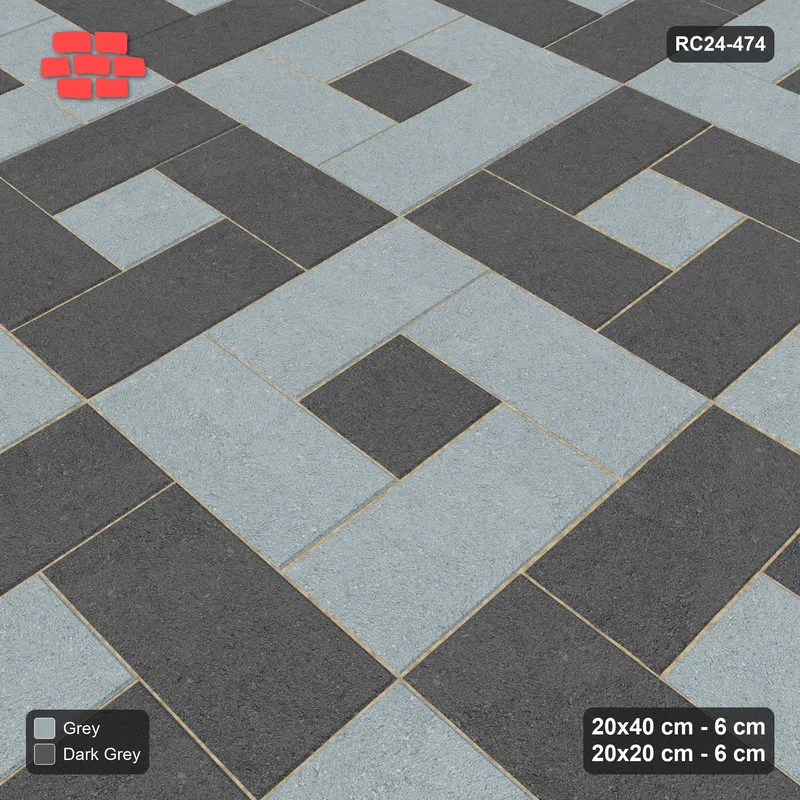 Interlock (Pasco) 20x40 cm · RC24-474 · Pinwheel, 20x20 Centres, Alternating Cells - Charcoal Edge · Side view Interlock (Pasco) 20x40 cm · RC24-474 · Pinwheel, 20x20 Centres, Alternating Cells - Charcoal Edge · Side view