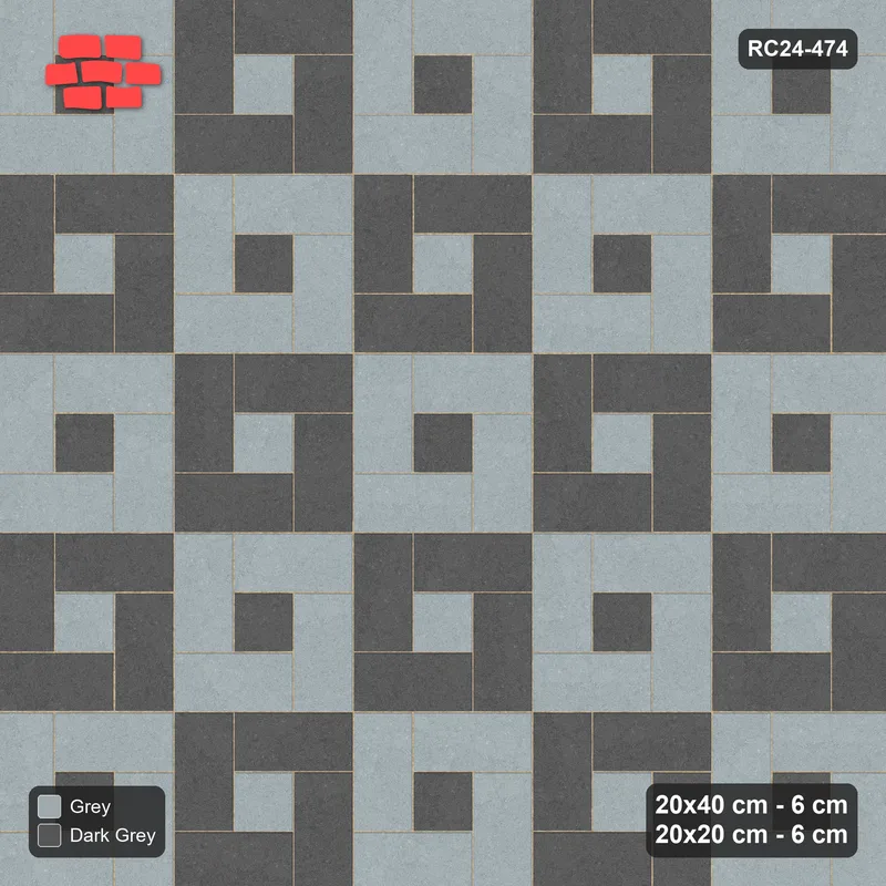 Interlock (Pasco) 20x40 cm · RC24-474 · Pinwheel, 20x20 Centres, Alternating Cells - Charcoal Edge · Top view Interlock (Pasco) 20x40 cm · RC24-474 · Pinwheel, 20x20 Centres, Alternating Cells - Charcoal Edge · Top view