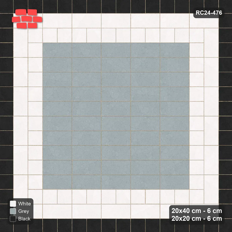 Interlock (Pasco) 20x40 cm · RC24-476 · Stacked Rows, Square-Plank-Square Border - Tuxedo · Top view Interlock (Pasco) 20x40 cm · RC24-476 · Stacked Rows, Square-Plank-Square Border - Tuxedo · Top view