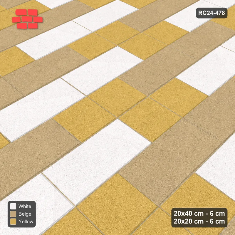 Interlock (Pasco) 20x40 cm · RC24-478 · Running Bond, 20x20 Inserts 1 in 3 Cols + Kerb - Golden Sand · Side view Interlock (Pasco) 20x40 cm · RC24-478 · Running Bond, 20x20 Inserts 1 in 3 Cols + Kerb - Golden Sand · Side view