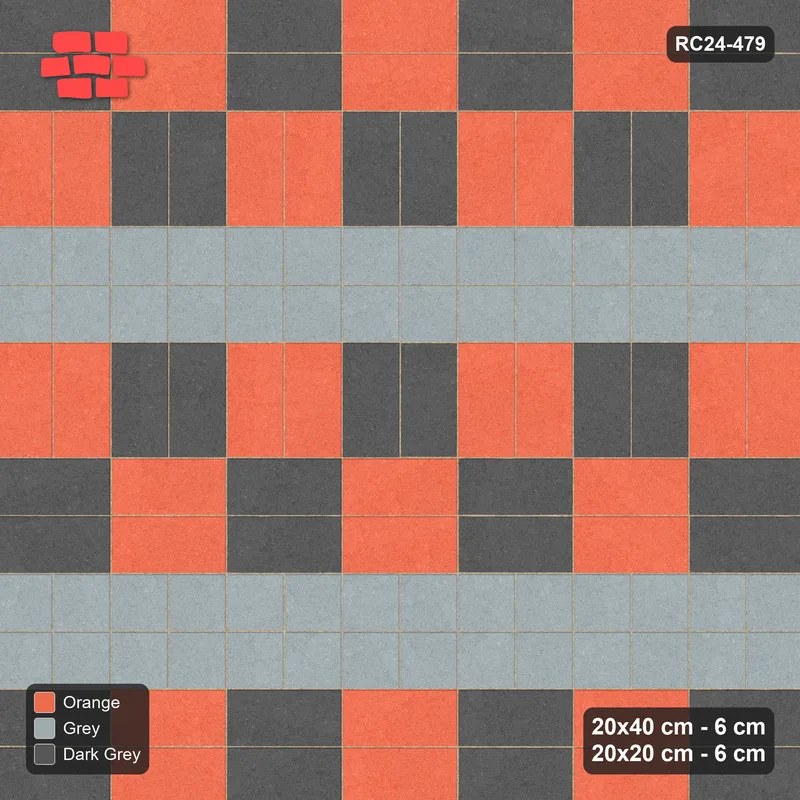 Interlock (Pasco) 20x40 cm · RC24-479 · Row-Alternating, Row 20x20 Blocks - Sunset Slate · Top view Interlock (Pasco) 20x40 cm · RC24-479 · Row-Alternating, Row 20x20 Blocks - Sunset Slate · Top view