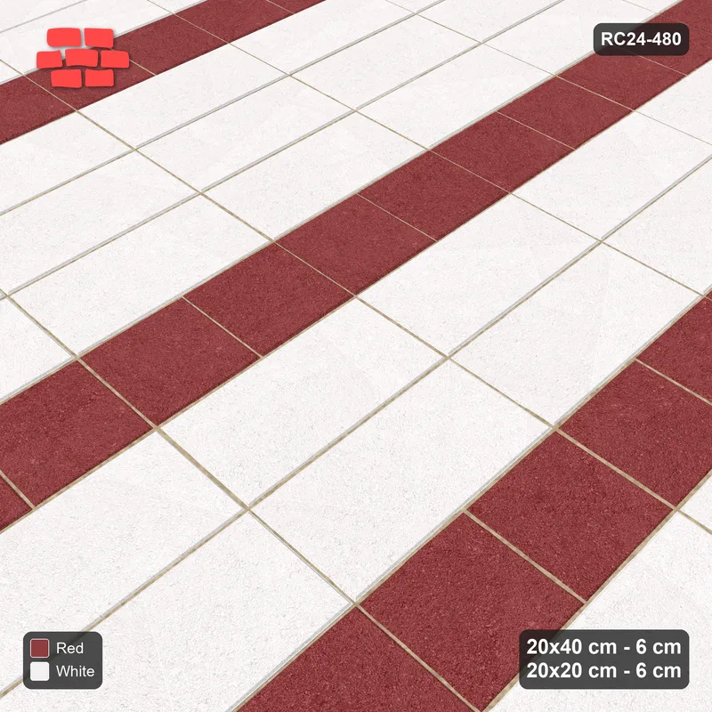 Interlock (Pasco) 20x40 cm · RC24-480 · 2+1+3+1 Plank+Square Courses, Stack Cols - Burgundy & Ivory · Side view Interlock (Pasco) 20x40 cm · RC24-480 · 2+1+3+1 Plank+Square Courses, Stack Cols - Burgundy & Ivory · Side view