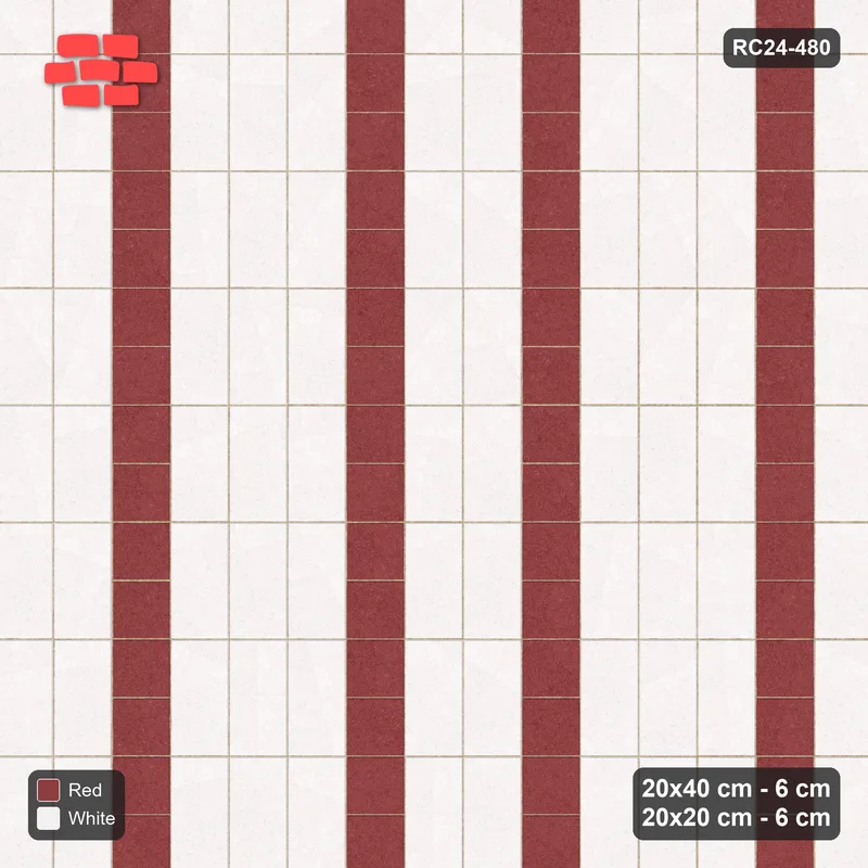 Interlock (Pasco) 20x40 cm · RC24-480 · 2+1+3+1 Plank+Square Courses, Stack Cols - Burgundy & Ivory · Top view Interlock (Pasco) 20x40 cm · RC24-480 · 2+1+3+1 Plank+Square Courses, Stack Cols - Burgundy & Ivory · Top view
