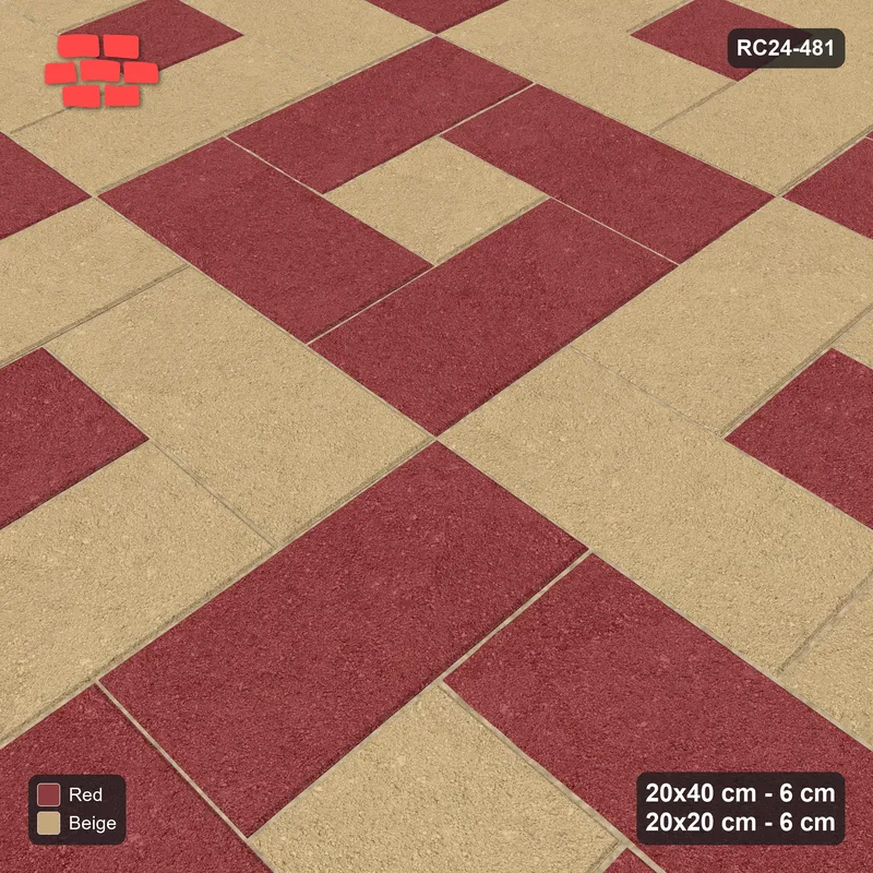 Interlock (Pasco) 20x40 cm · RC24-481 · Pinwheel, 20x20 Centres + Kerb - Terracotta · Side view Interlock (Pasco) 20x40 cm · RC24-481 · Pinwheel, 20x20 Centres + Kerb - Terracotta · Side view