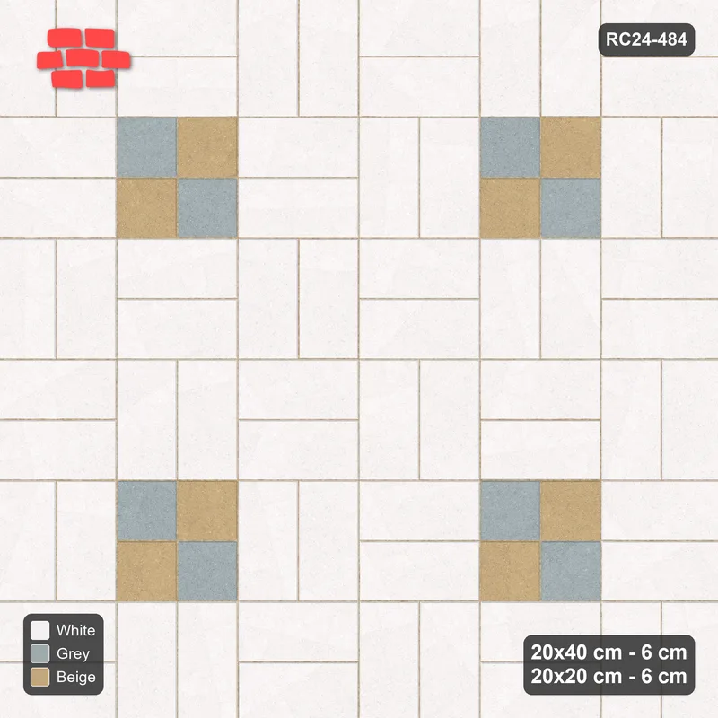 Interlock (Pasco) 20x40 cm · RC24-484 · Basketweave, Scattered 20x20 Blocks + Kerb - Coastal · Top view Interlock (Pasco) 20x40 cm · RC24-484 · Basketweave, Scattered 20x20 Blocks + Kerb - Coastal · Top view