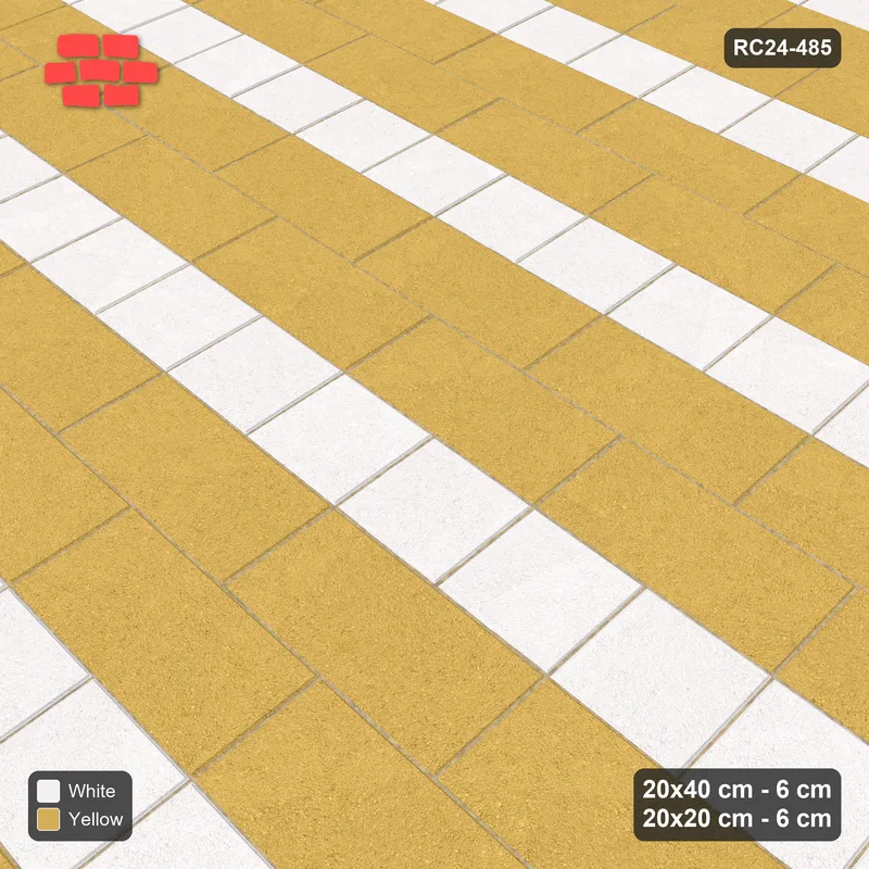 Interlock (Pasco) 20x40 cm · RC24-485 · 2+1 Plank+Square Courses, Running - Ivory & Ochre · Side view Interlock (Pasco) 20x40 cm · RC24-485 · 2+1 Plank+Square Courses, Running - Ivory & Ochre · Side view