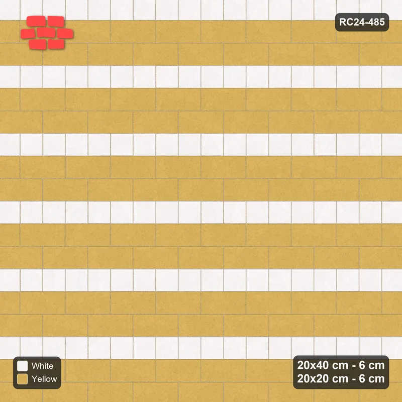 Interlock (Pasco) 20x40 cm · RC24-485 · 2+1 Plank+Square Courses, Running - Ivory & Ochre · Top view Interlock (Pasco) 20x40 cm · RC24-485 · 2+1 Plank+Square Courses, Running - Ivory & Ochre · Top view