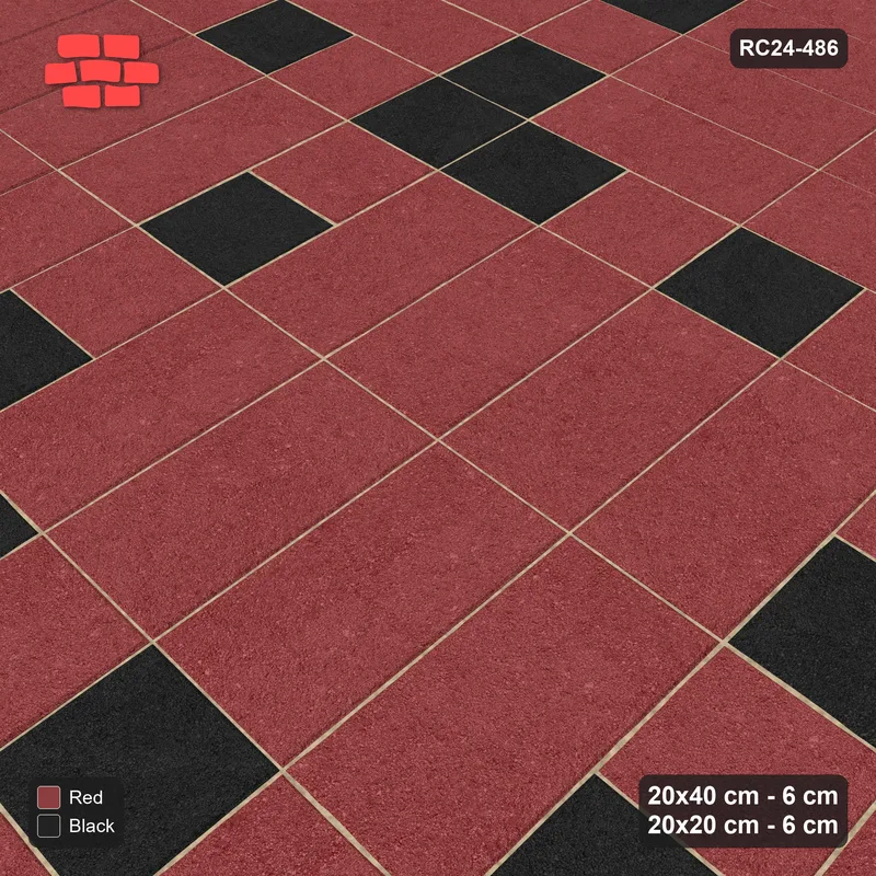 Interlock (Pasco) 20x40 cm · RC24-486 · Row-Alternating Stack Panels 80, Square Lines - Red & Black · Side view Interlock (Pasco) 20x40 cm · RC24-486 · Row-Alternating Stack Panels 80, Square Lines - Red & Black · Side view