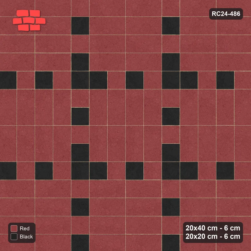 Interlock (Pasco) 20x40 cm · RC24-486 · Row-Alternating Stack Panels 80, Square Lines - Red & Black · Top view Interlock (Pasco) 20x40 cm · RC24-486 · Row-Alternating Stack Panels 80, Square Lines - Red & Black · Top view