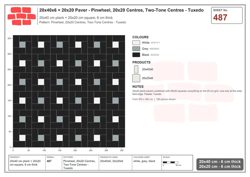 Interlock (Pasco) 20x40 cm · RC24-487 · Pinwheel, 20x20 Centres, Two-Tone Centres - Tuxedo · Laying plan Interlock (Pasco) 20x40 cm · RC24-487 · Pinwheel, 20x20 Centres, Two-Tone Centres - Tuxedo · Laying plan