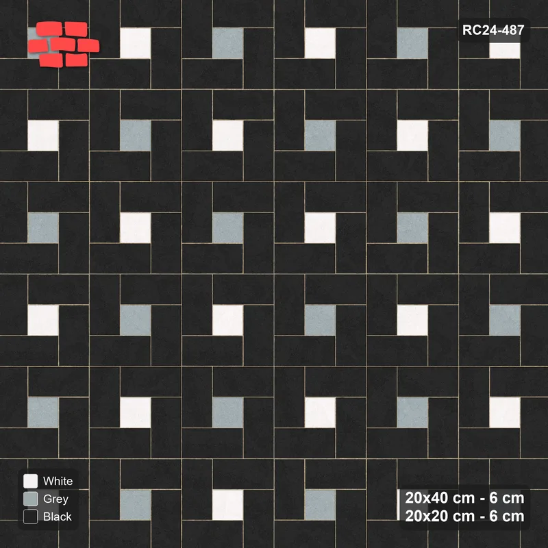 Interlock (Pasco) 20x40 cm · RC24-487 · Pinwheel, 20x20 Centres, Two-Tone Centres - Tuxedo · Top view Interlock (Pasco) 20x40 cm · RC24-487 · Pinwheel, 20x20 Centres, Two-Tone Centres - Tuxedo · Top view