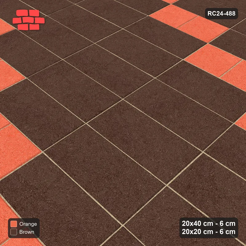 Interlock (Pasco) 20x40 cm · RC24-488 · Stack Bond, 20x20 Inserts 1 in 6, Solid Planks - Burnt Clay · Side view Interlock (Pasco) 20x40 cm · RC24-488 · Stack Bond, 20x20 Inserts 1 in 6, Solid Planks - Burnt Clay · Side view