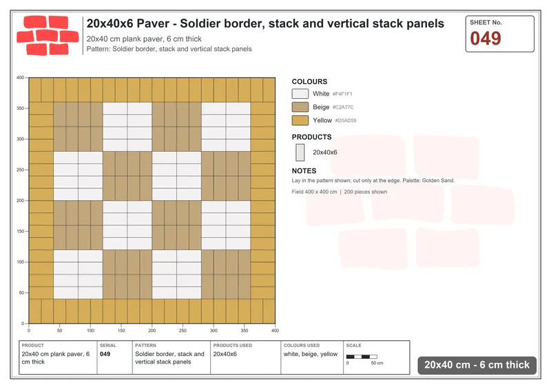 Interlock (Pasco) 20x40 cm · RC24-49 · Soldier border, stack and vertical stack panels · Laying plan Interlock (Pasco) 20x40 cm · RC24-49 · Soldier border, stack and vertical stack panels · Laying plan