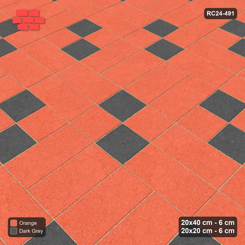 Interlock (Pasco) 20x40 cm · RC24-491 · Row-Alternating, Reverse Diagonal 20x20 Blocks - Ember · Side view Interlock (Pasco) 20x40 cm · RC24-491 · Row-Alternating, Reverse Diagonal 20x20 Blocks - Ember · Side view