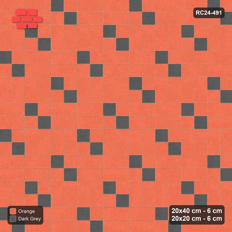 Interlock (Pasco) 20x40 cm · RC24-491 · Row-Alternating, Reverse Diagonal 20x20 Blocks - Ember · Top view Interlock (Pasco) 20x40 cm · RC24-491 · Row-Alternating, Reverse Diagonal 20x20 Blocks - Ember · Top view