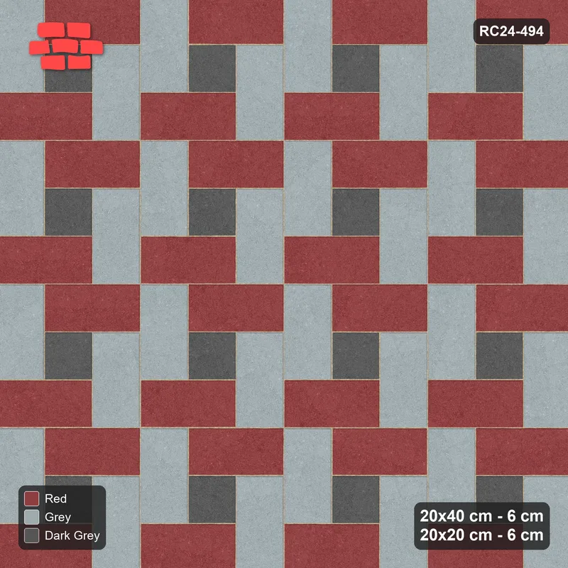 Interlock (Pasco) 20x40 cm · RC24-494 · Pinwheel, 20x20 Centres, Tone by Direction - Urban Brick · Top view Interlock (Pasco) 20x40 cm · RC24-494 · Pinwheel, 20x20 Centres, Tone by Direction - Urban Brick · Top view